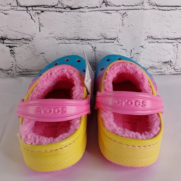 'CROCS' 'BAYA' FUZZY-LINED RELAXED FIT CONVERTABLE STRAP CLOG 'LEMONAIDE OMBRE' - Picture 4 of 16